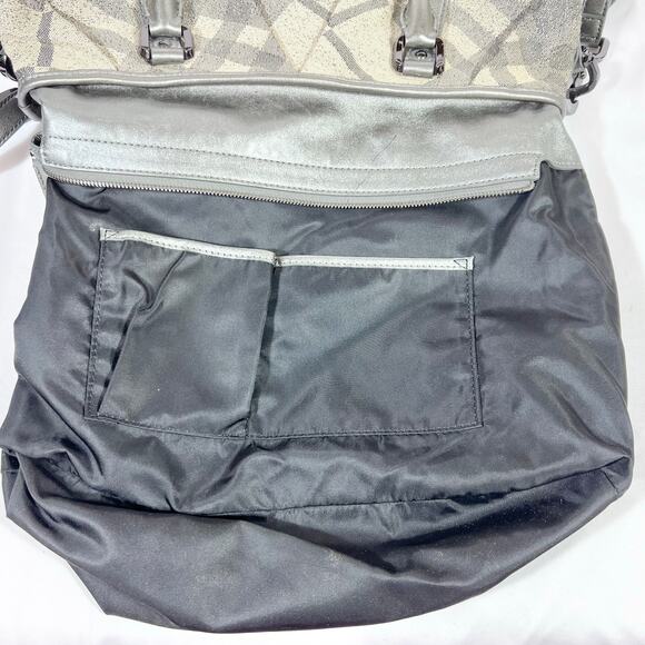 Burberry Pilgrim Tote Shoulder Bag Metallic Grey Beige Canvas Check Shopping - Picture 12 of 16